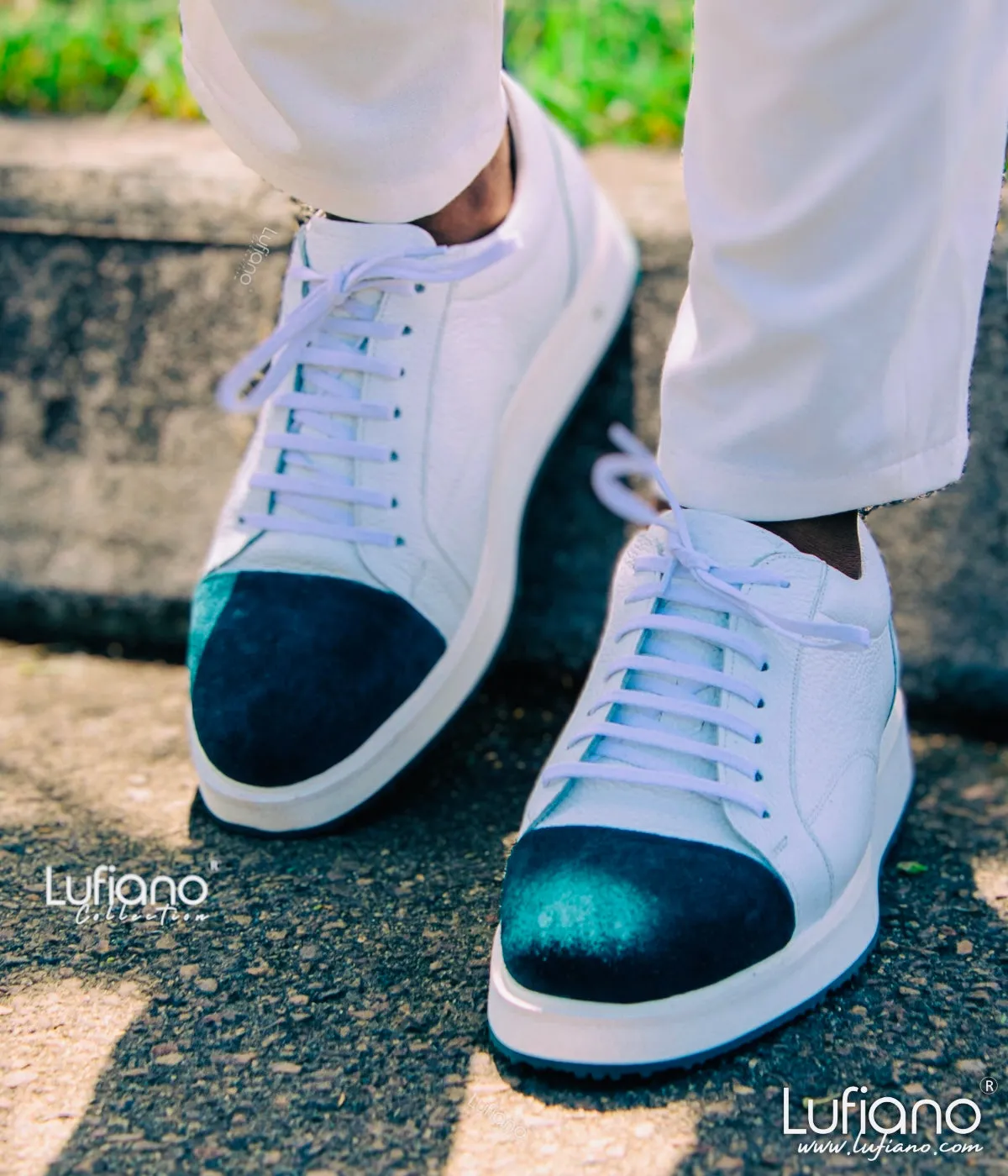 164 - LUFIANO collection Leather Sneaker- White/Emerald