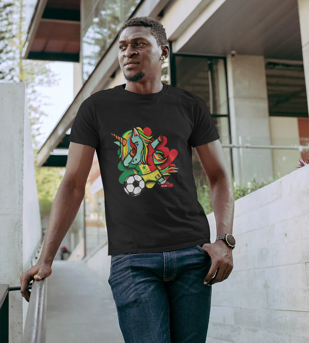 1sttheworld T-Shirt - Dabbing Unicorn Senegal Soccer Fans T-Shirt Black A35