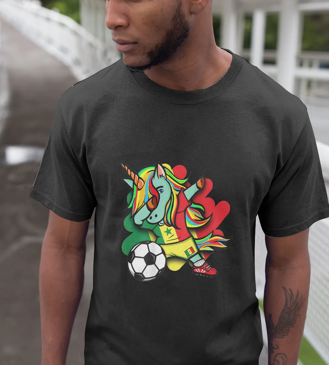 1sttheworld T-Shirt - Dabbing Unicorn Senegal Soccer Fans T-Shirt Black A35