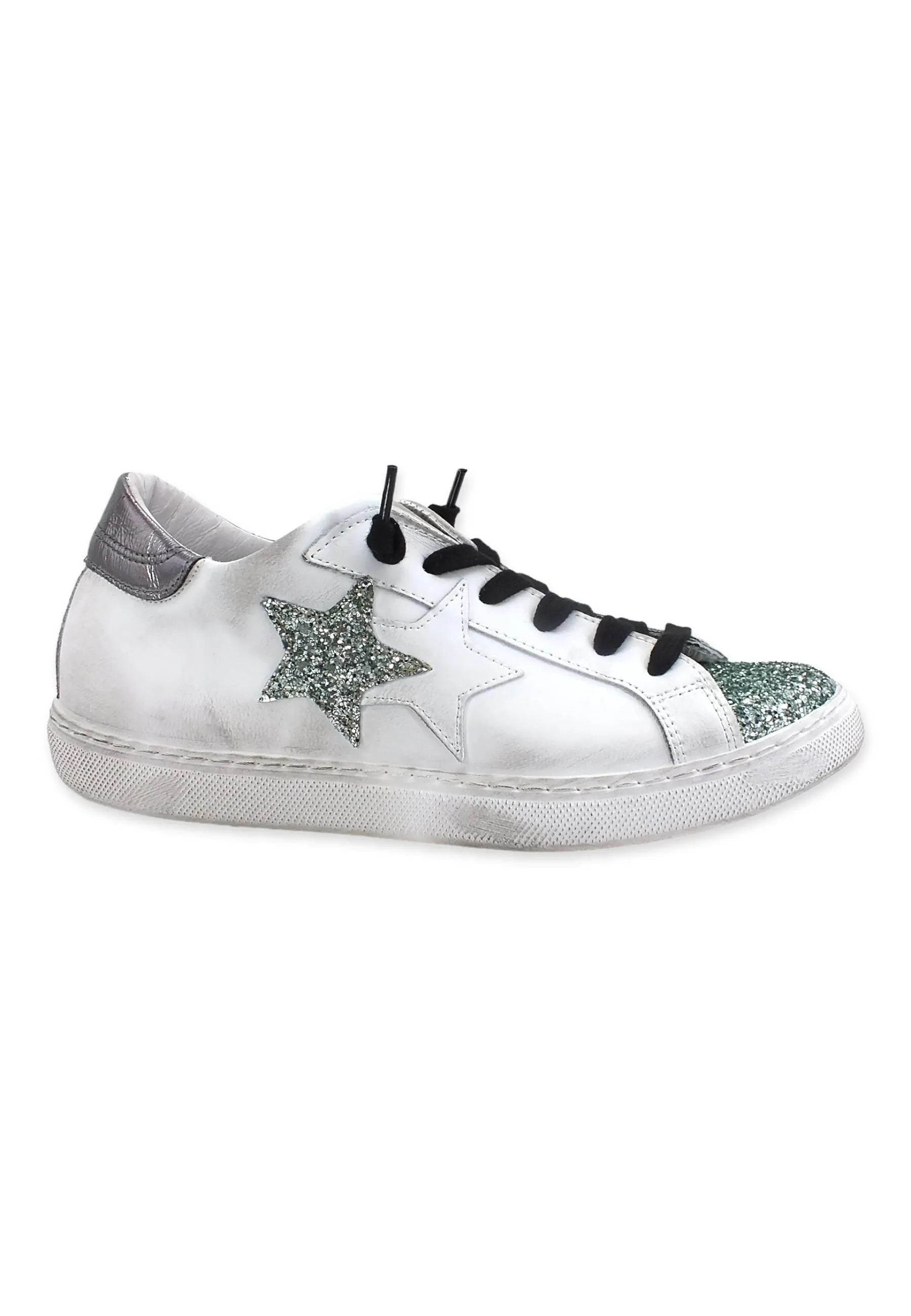 2STAR Sneaker Low Donna Glitter White Green 2SD3620