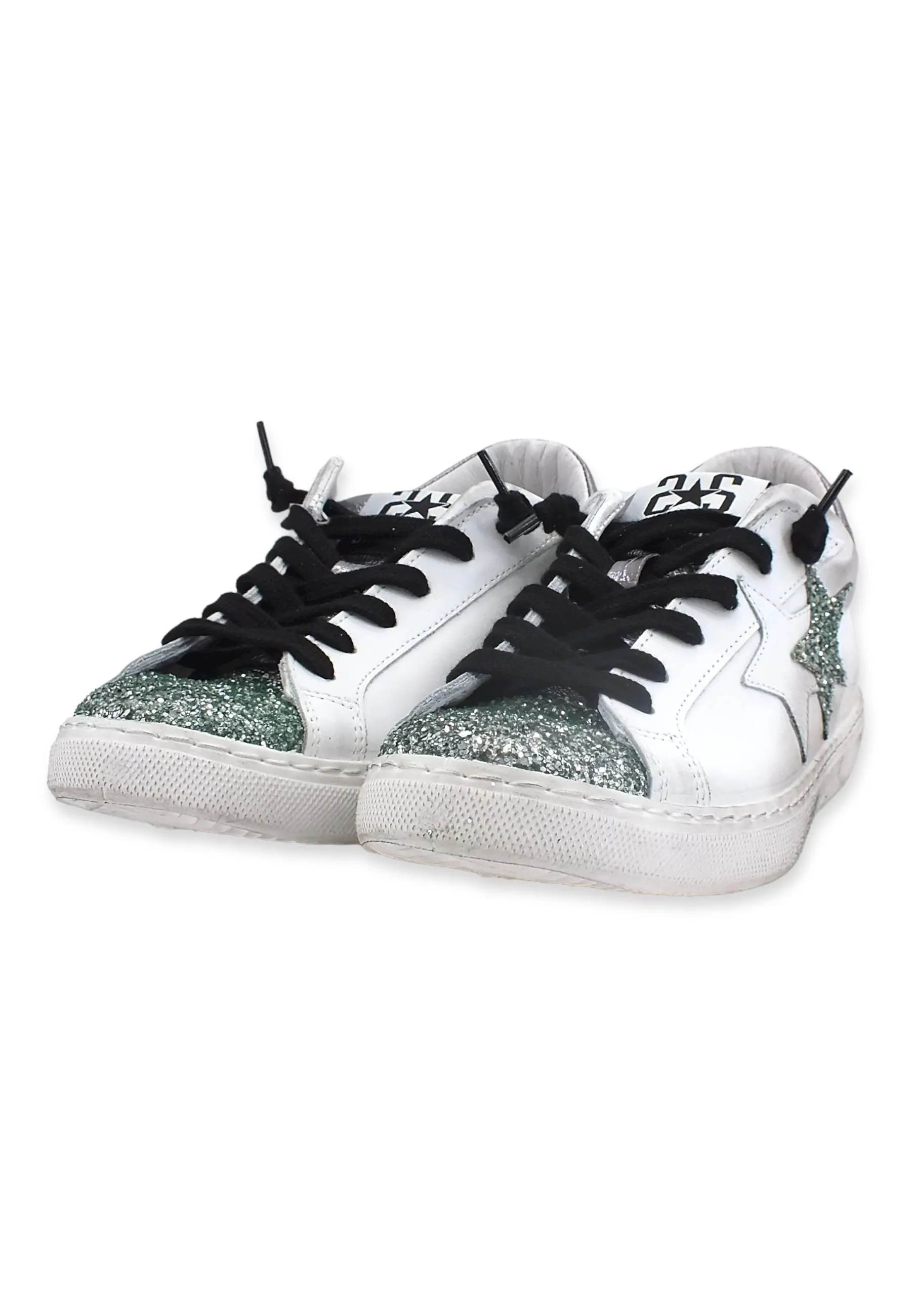 2STAR Sneaker Low Donna Glitter White Green 2SD3620