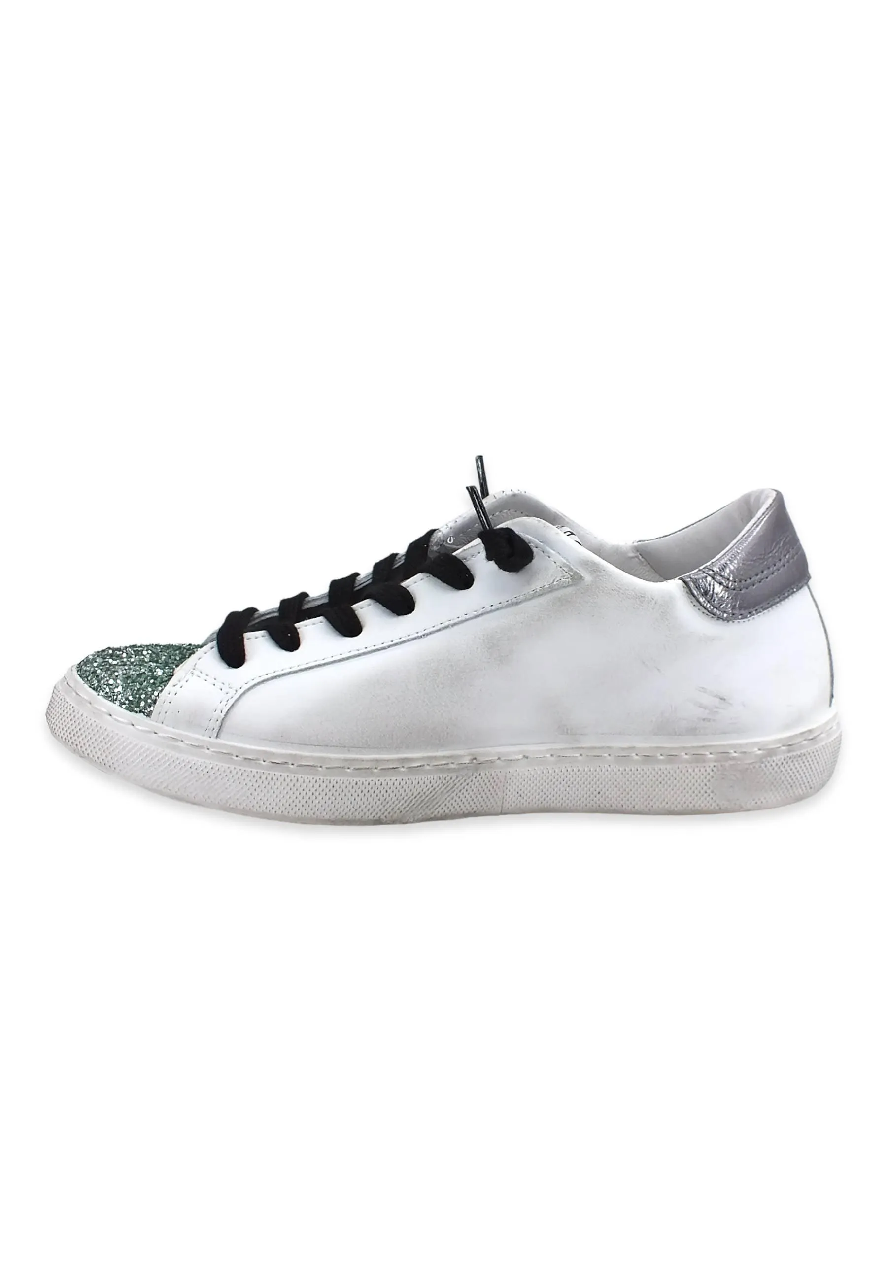 2STAR Sneaker Low Donna Glitter White Green 2SD3620