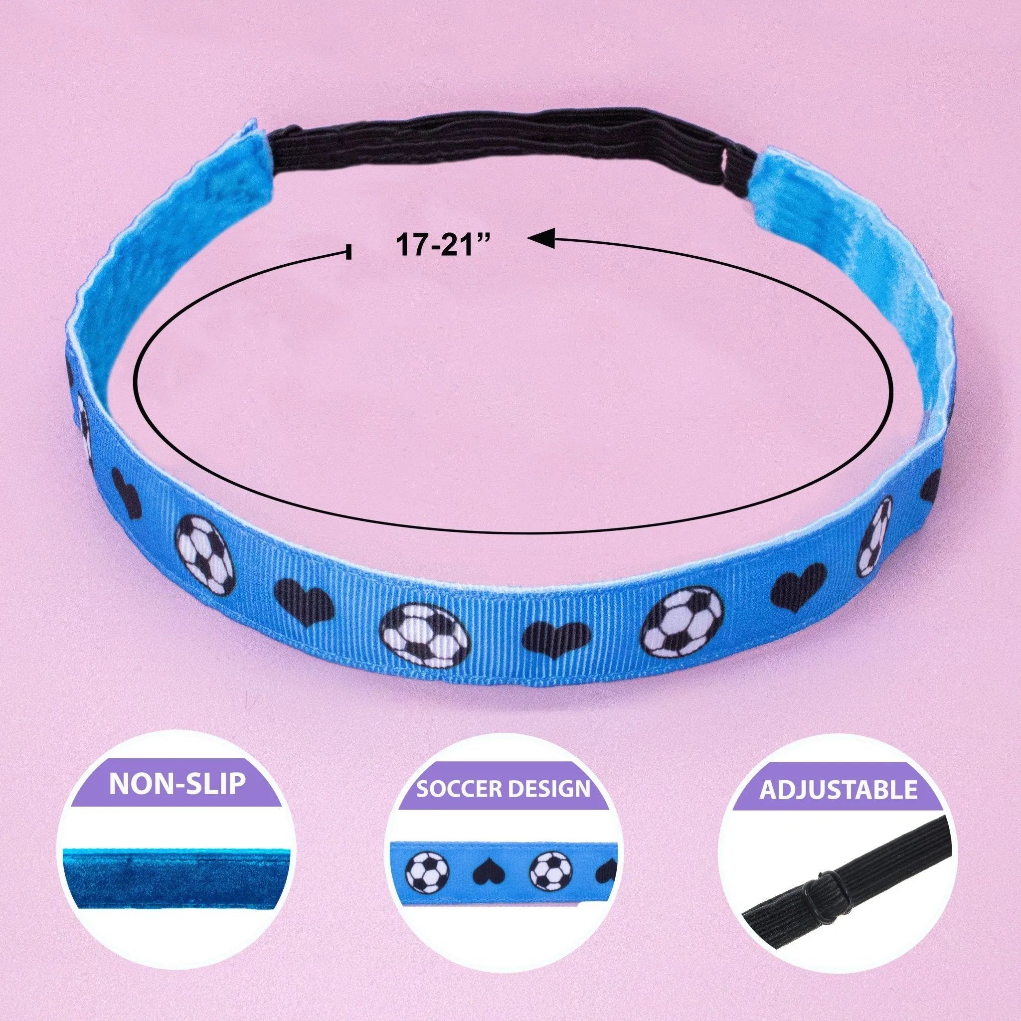 Adjustable No Slip Soccer Headbands - 4 Pack