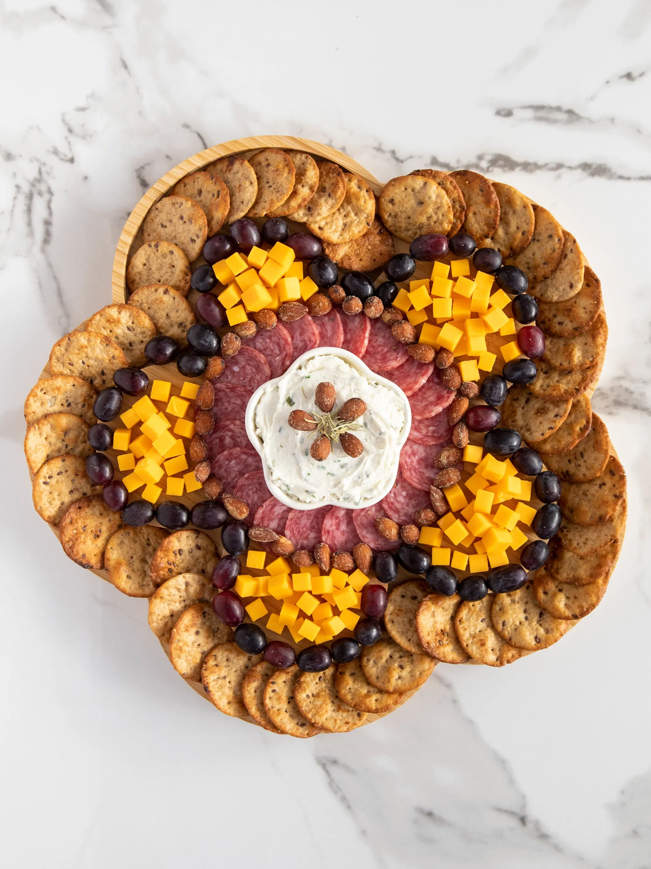 Bamboo Charcuterie Serving Board with Bowl - Flower