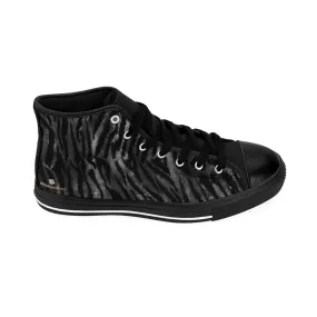 Black Tiger Men's High-top Sneakers, Striped Animal Print Men's Designer Tennis Running Shoes