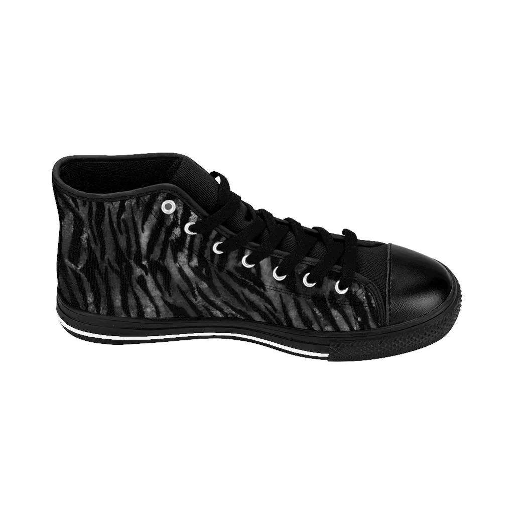 Black Tiger Men's High-top Sneakers, Striped Animal Print Men's Designer Tennis Running Shoes