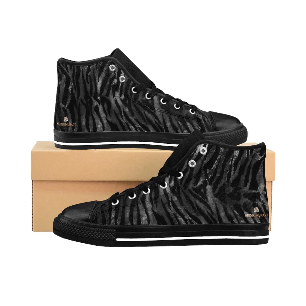 Black Tiger Men's High-top Sneakers, Striped Animal Print Men's Designer Tennis Running Shoes