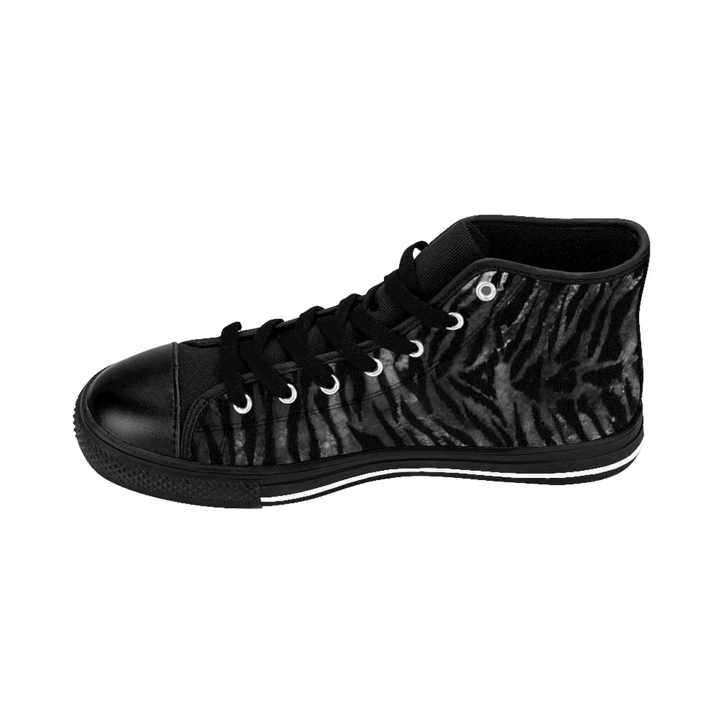 Black Tiger Men's High-top Sneakers, Striped Animal Print Men's Designer Tennis Running Shoes