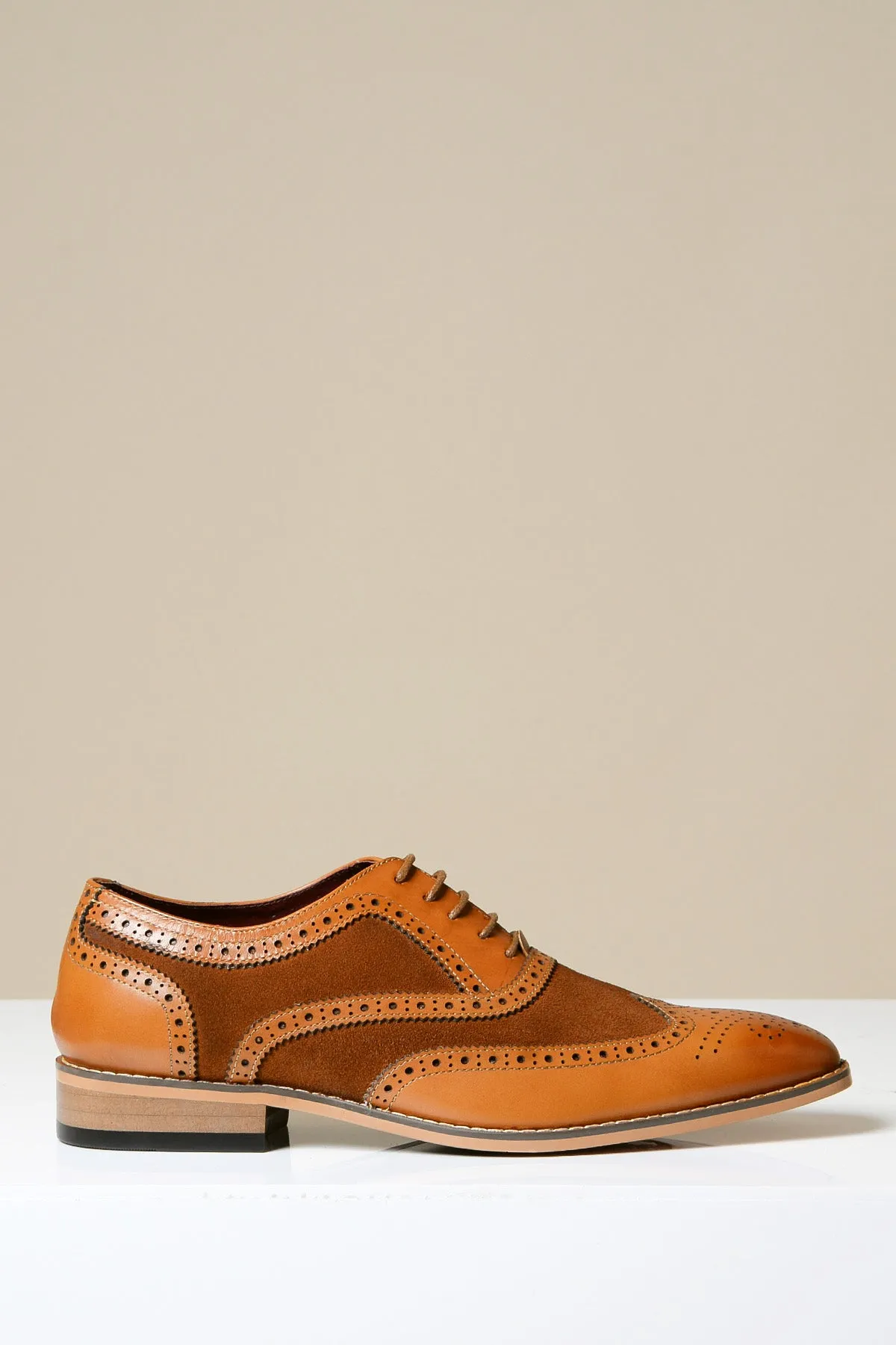 BRADLEY - Tan Leather Suede Contrast Brogue Shoe