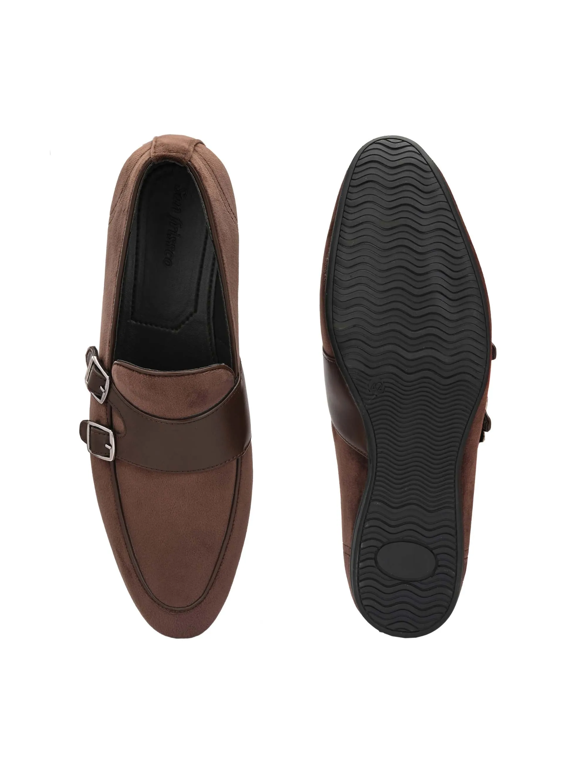 Brown Double Monk Leather Loafers