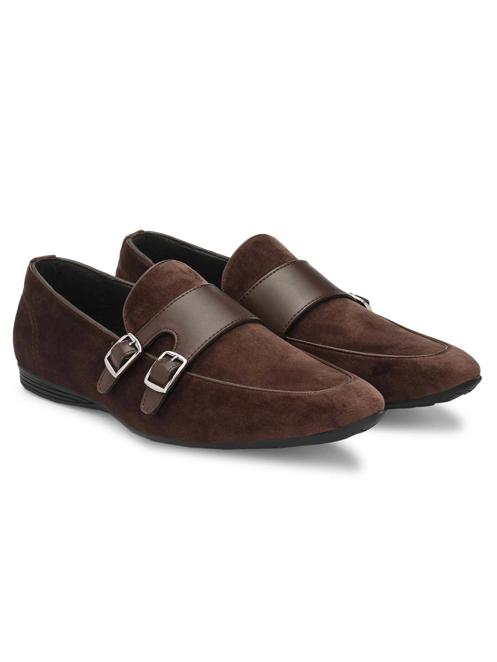 Brown Double Monk Leather Loafers