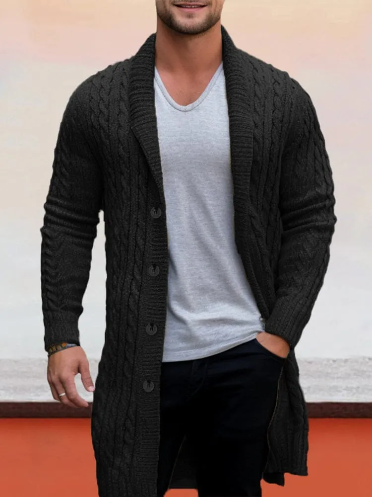 Casual Mid-Length Cable Knit Cardigan