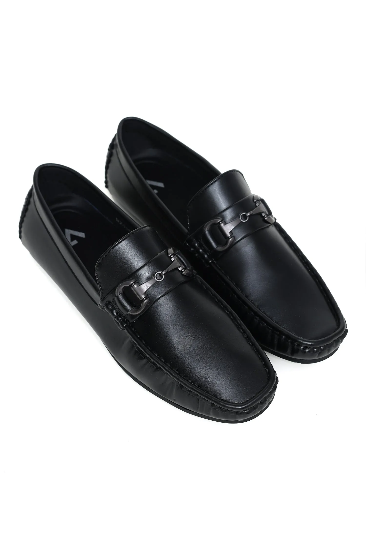 ELEGANT BUCKLE DETAIL LOAFERS-BLACK