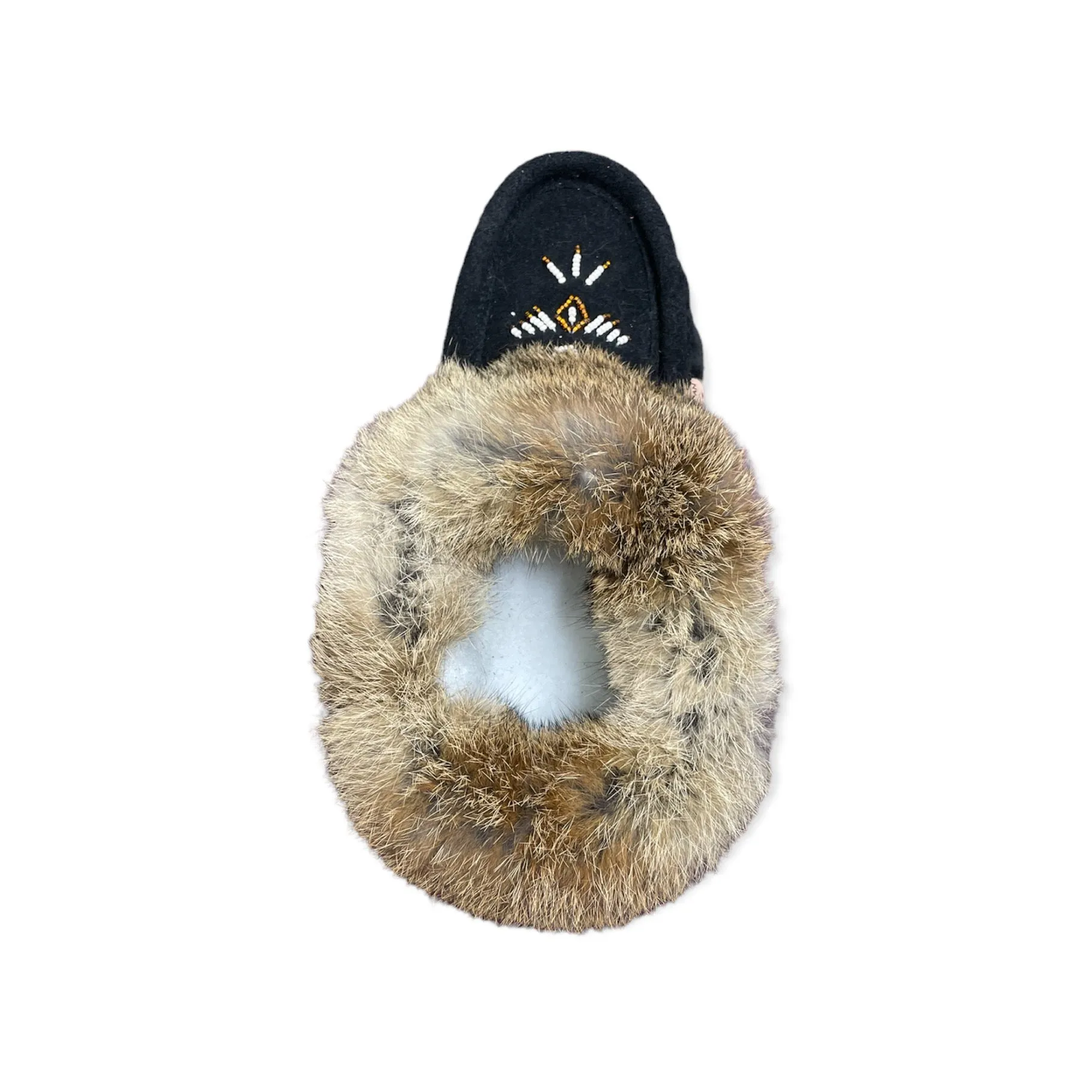 Fur Moccasin (Coyote) - Black Suede