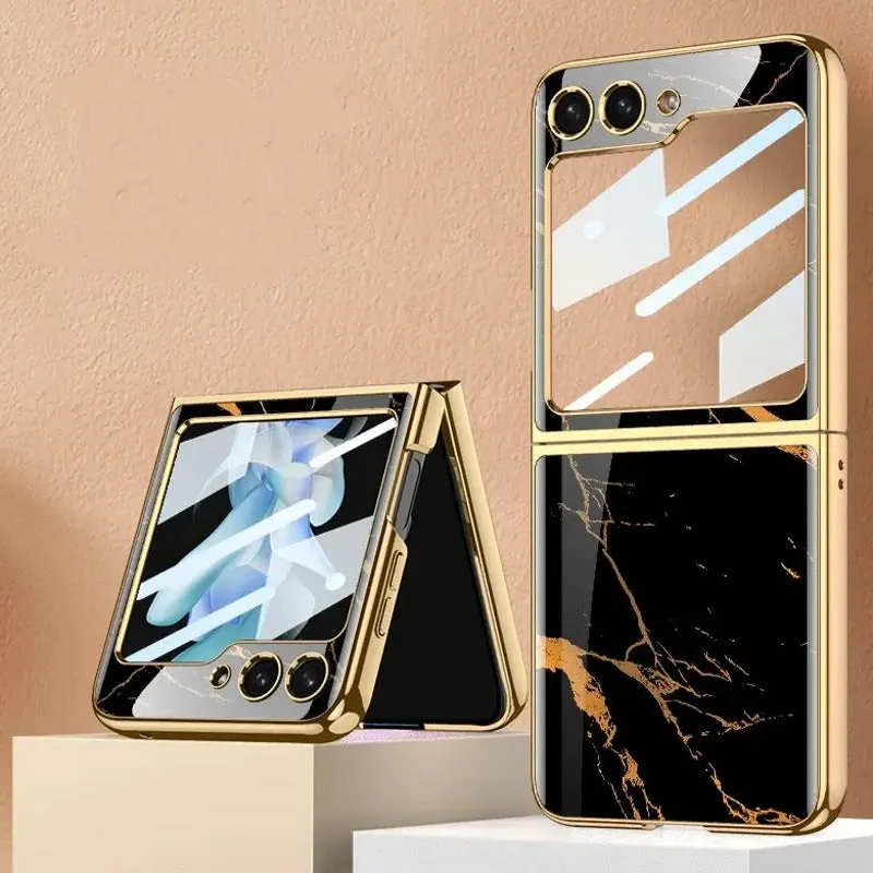 Galaxy Z Flip Series Marble Texture Glass Case