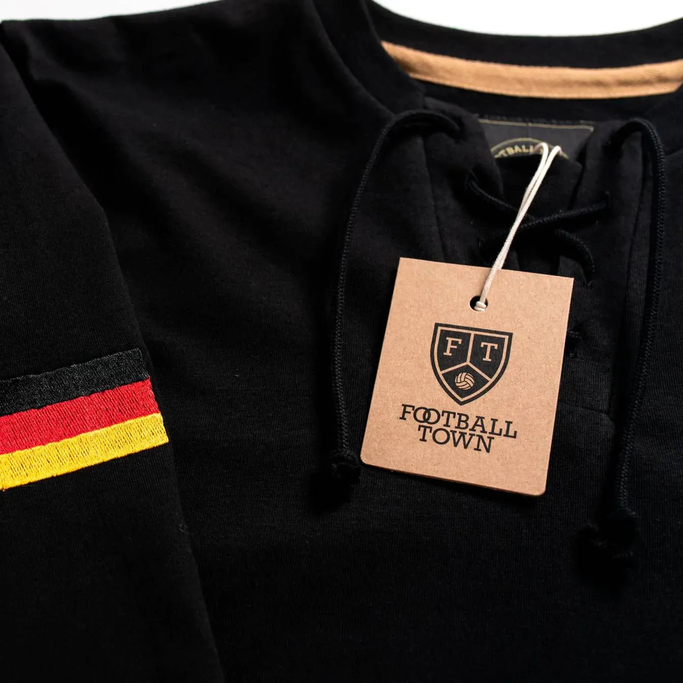 Germany Soccer-Inspired Retro with Laces Long Sleeve Shirt (Black)