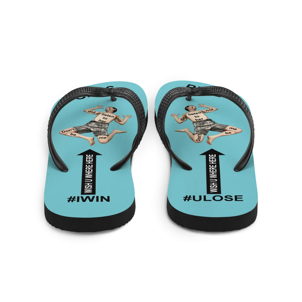 GIRLS RULE flip flops with CRUSHED TINY MAN underfoot robin egg blue fabric NEW (2020-05-10)