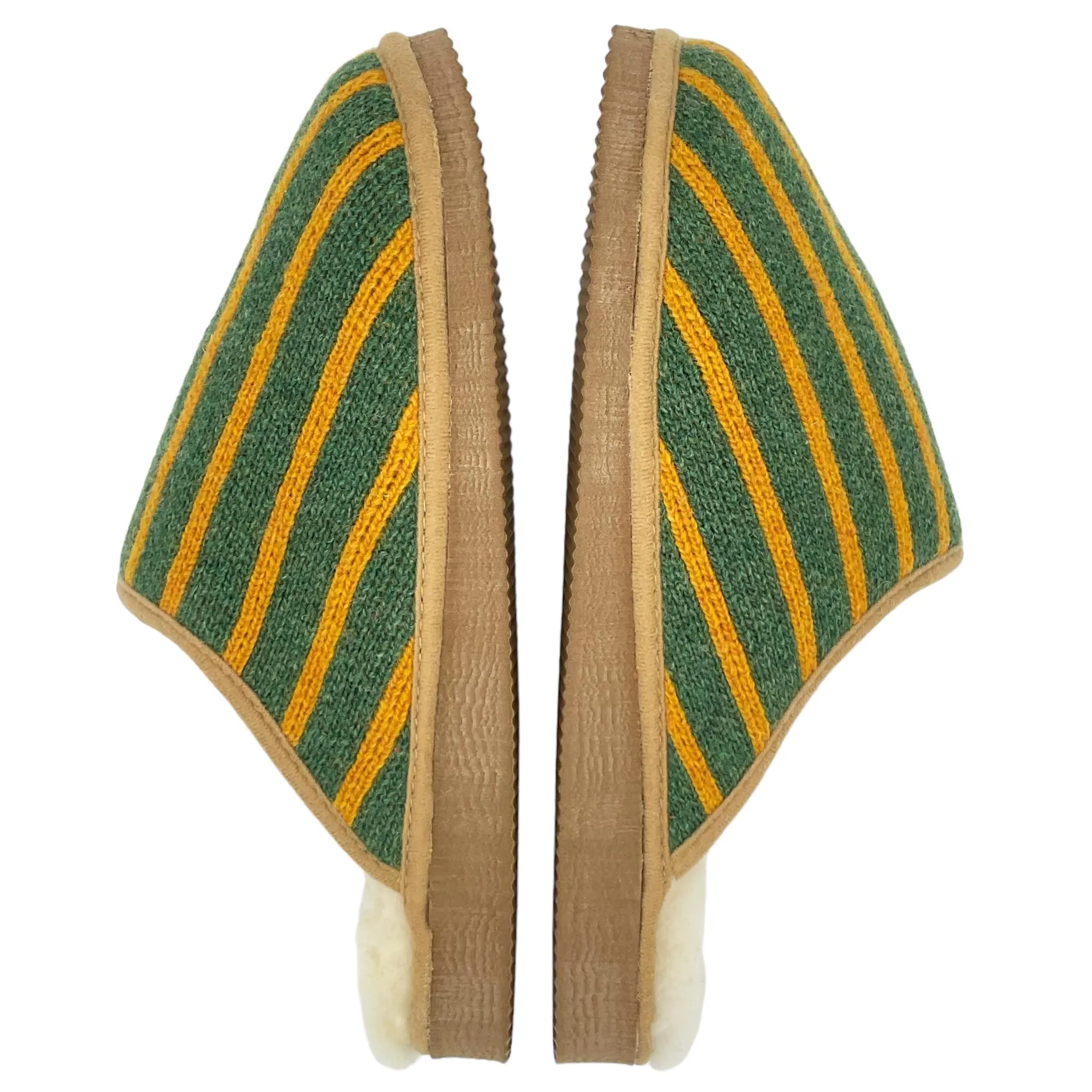 Green & Mustard Stripe Lambswool & Sheepskin Slippers