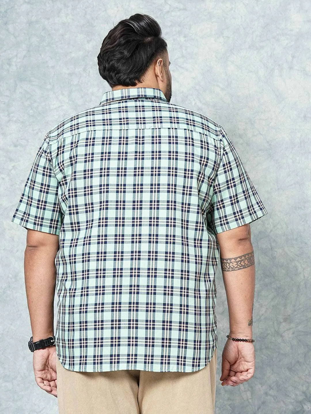 Hardsoda Men Green Plus Size Checked Casual Shirt