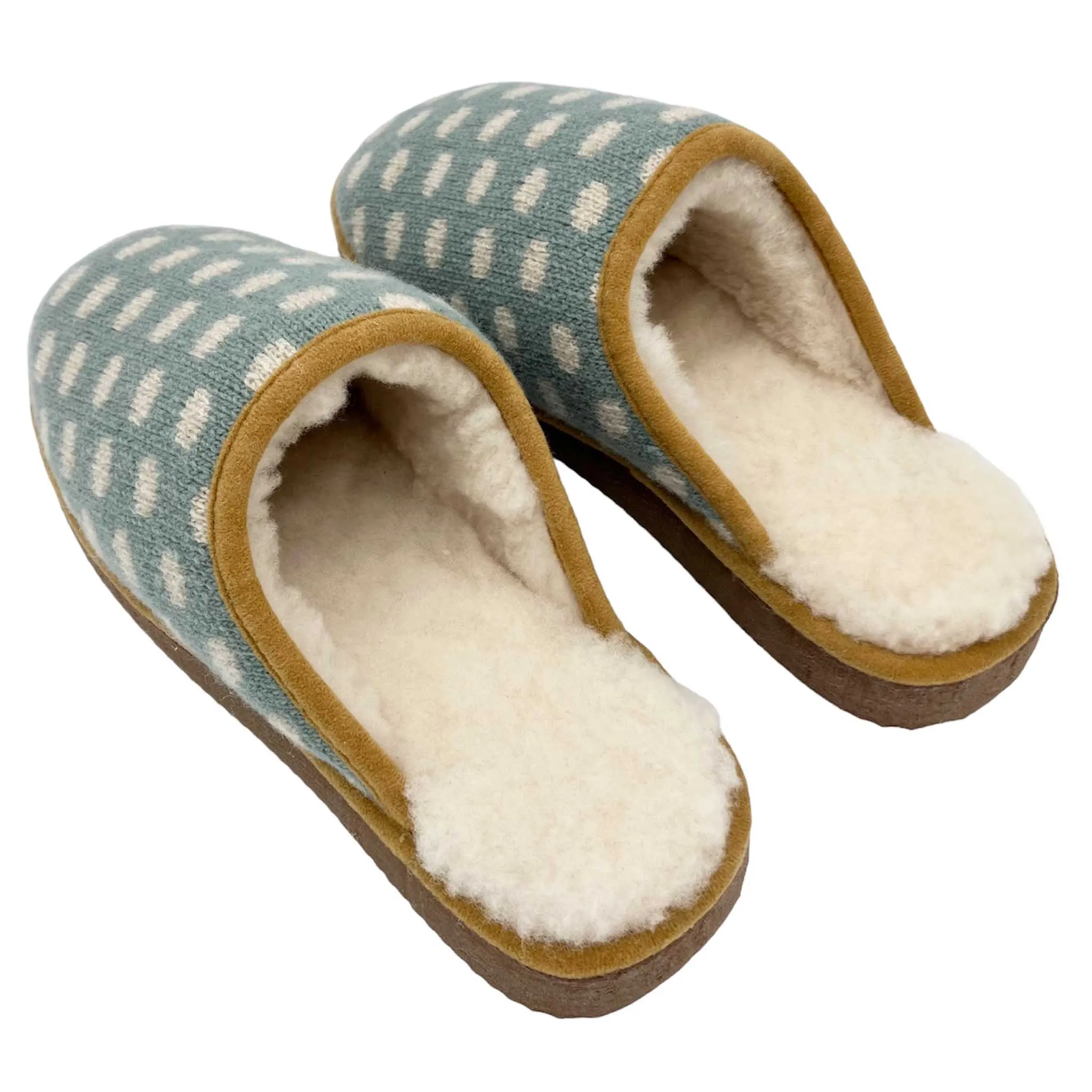 Jade & Oatmeal Spot Lambswool & Sheepskin Slippers