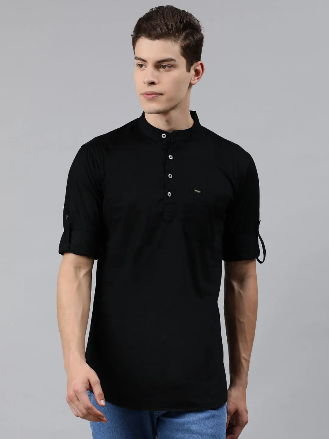 Men Black Slim Fit Solid Casual Shirt