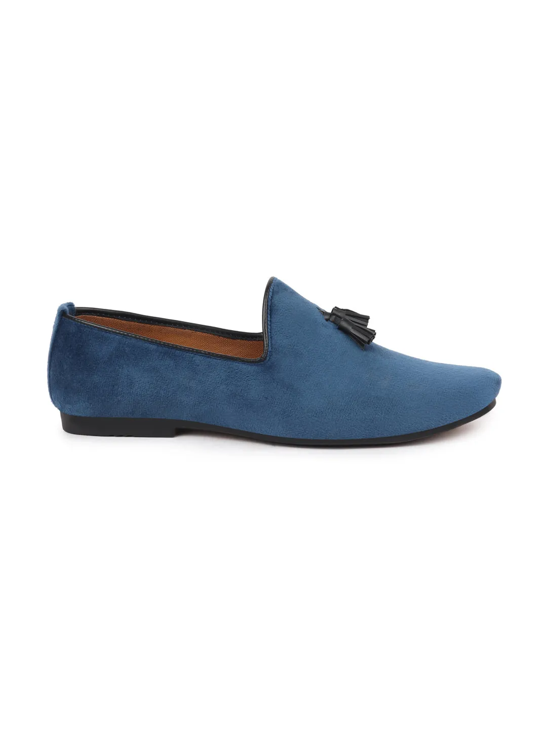 Men Blue Casual Velvet Slip-On Loafers