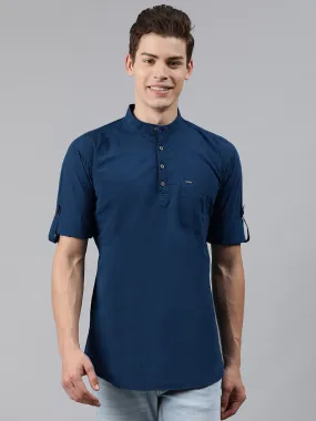 Men Blue Slim Fit Solid Casual Shirt