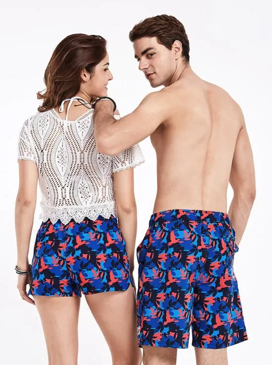 Men's Blue Red Birds Print Beach Board Shorts