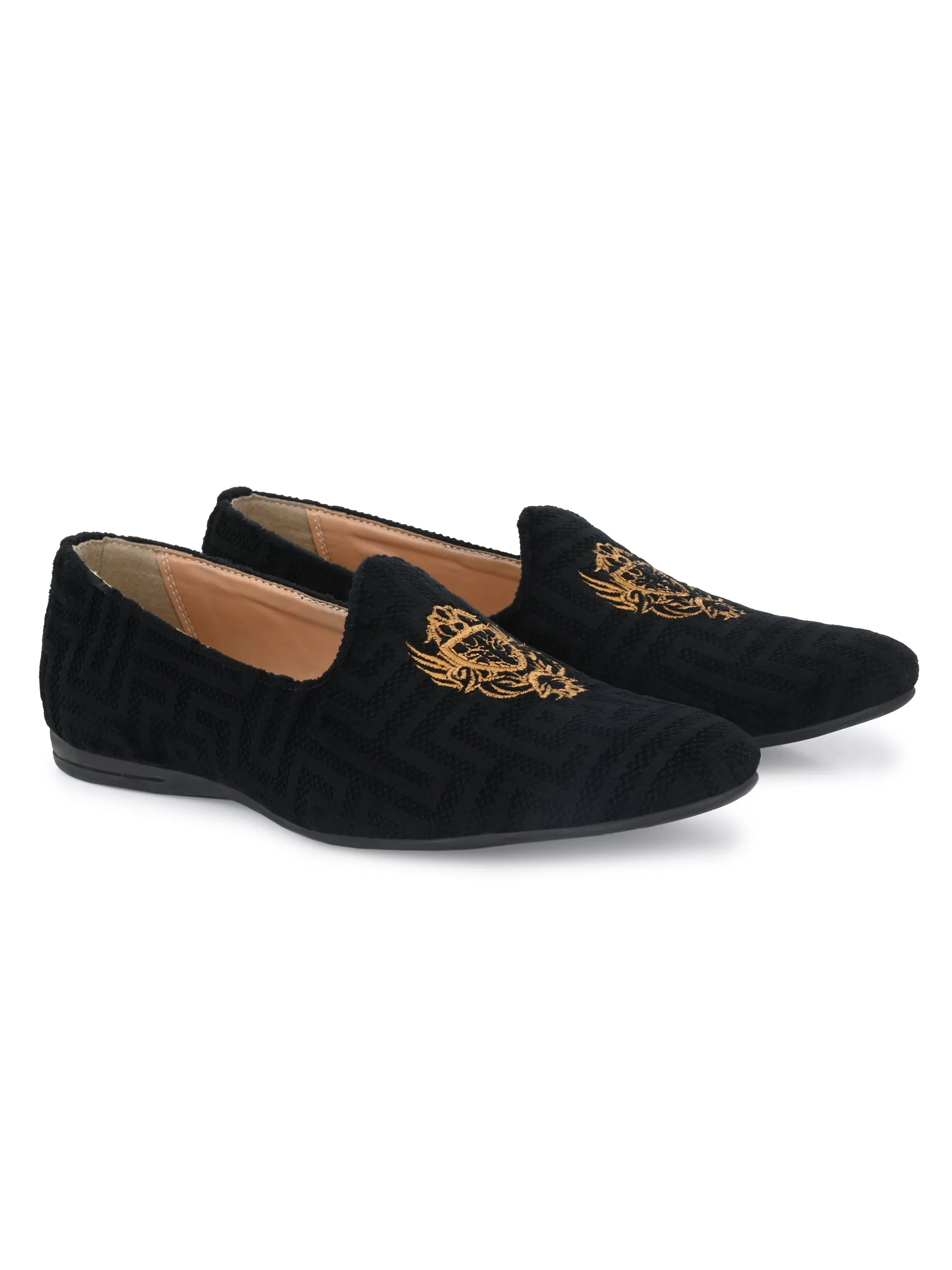 Odette Black Embroidered Loafers