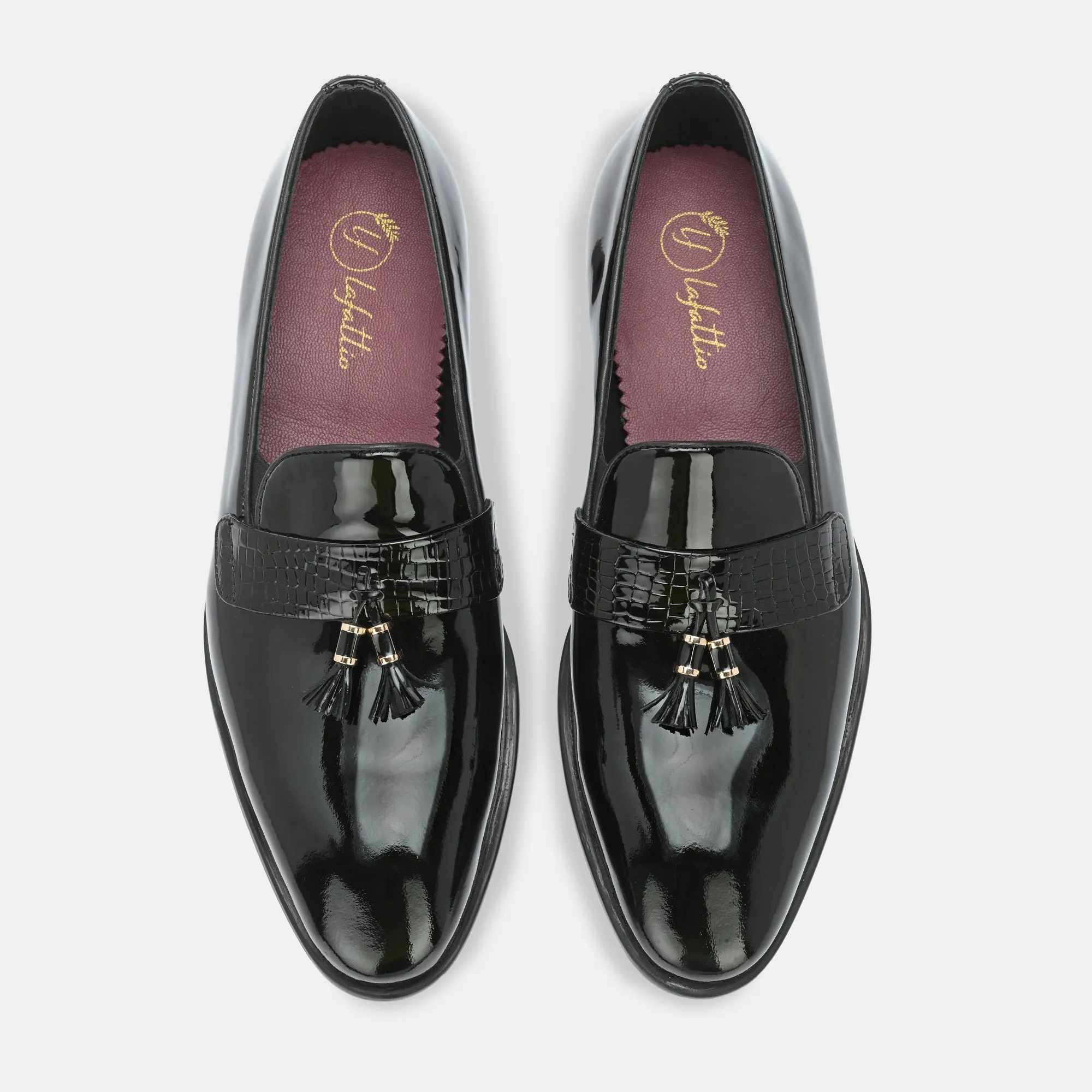 Patent Black Tassel Loafers By Lafattio