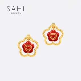 Sahi Little Red Flower Flip Stud Earring