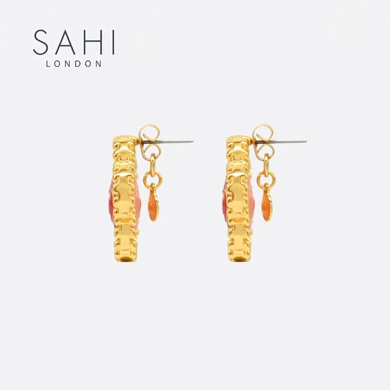 Sahi Little Red Flower Flip Stud Earring