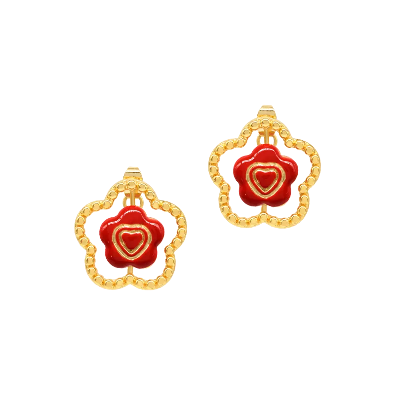 Sahi Little Red Flower Flip Stud Earring