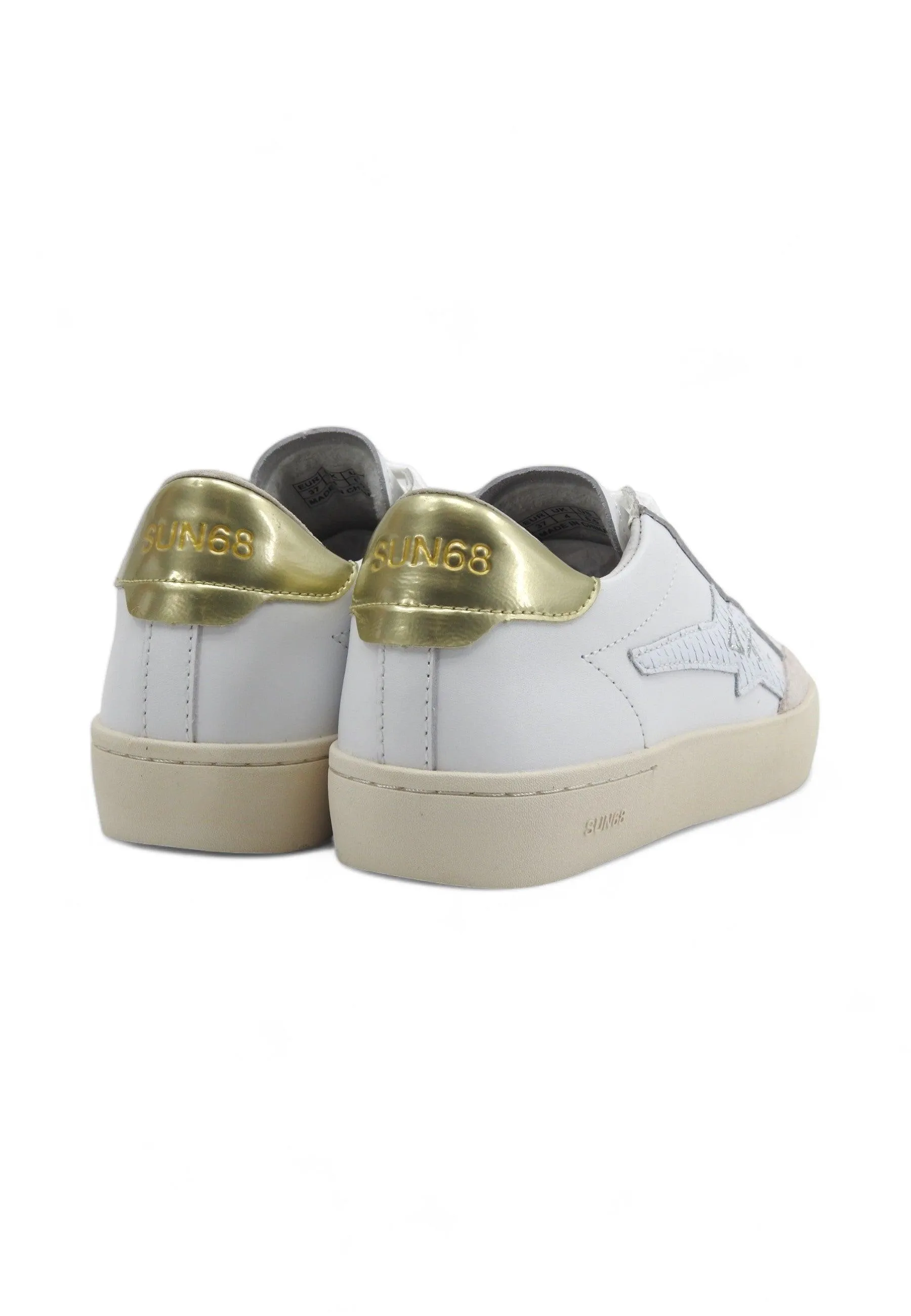 SUN68 Katy Leather Sneaker Donna Bianco Oro Z34225