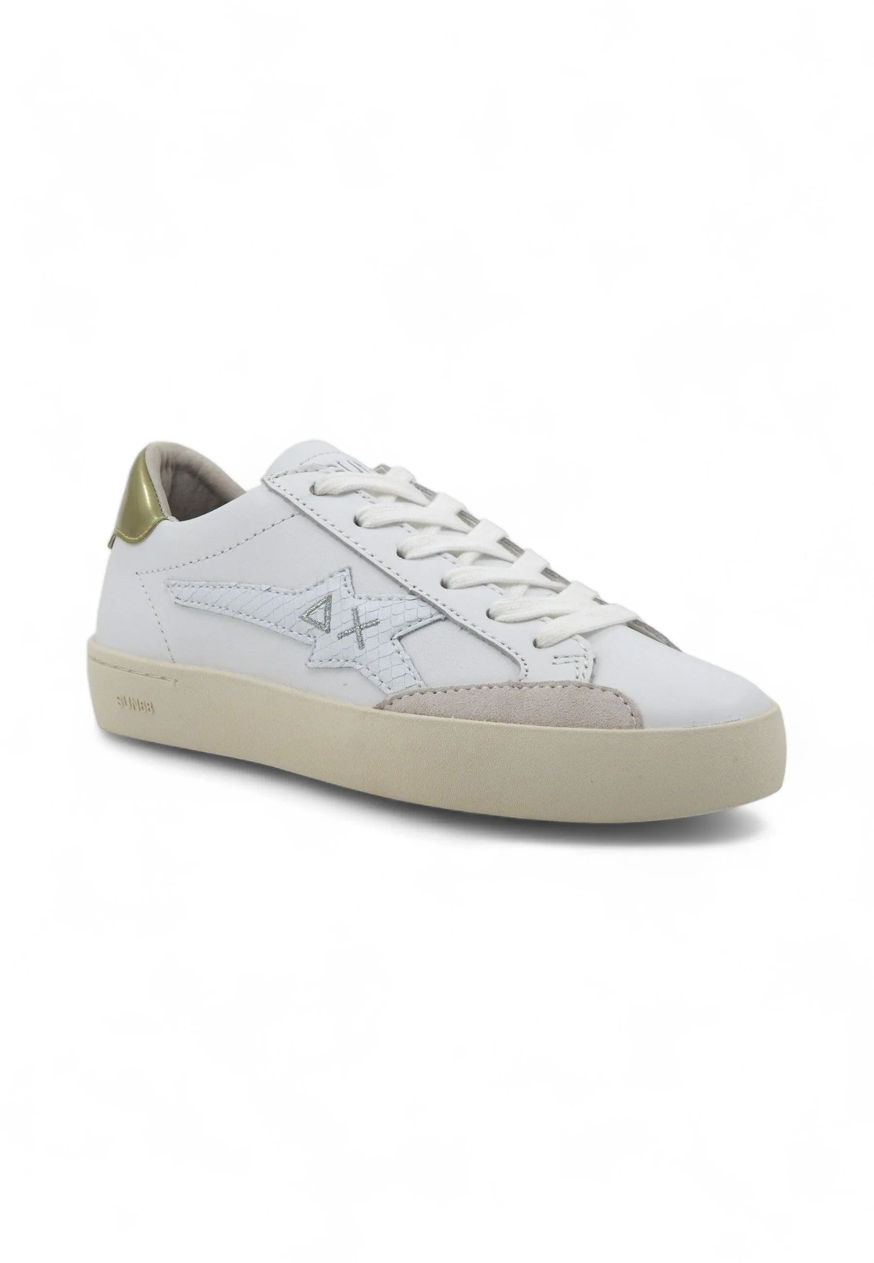 SUN68 Katy Leather Sneaker Donna Bianco Oro Z34225