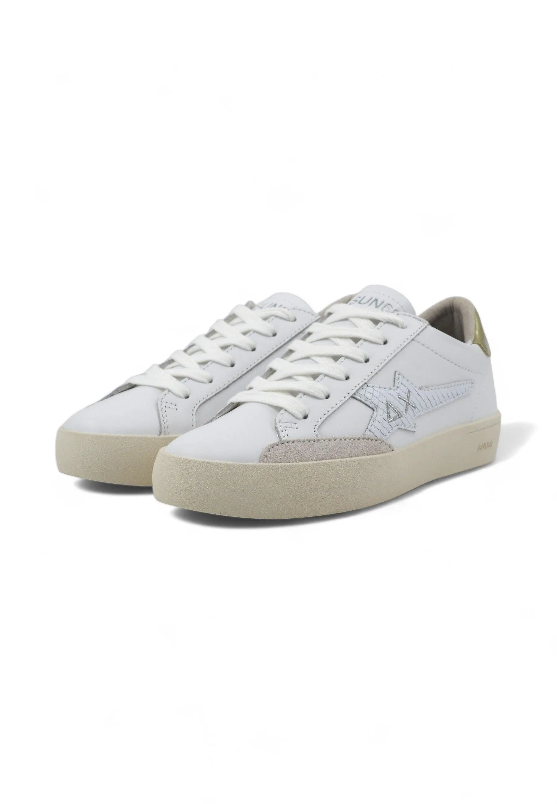 SUN68 Katy Leather Sneaker Donna Bianco Oro Z34225