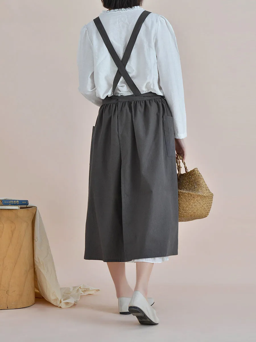 Women Casual Solid Summer Cotton Apron Dress KL1041