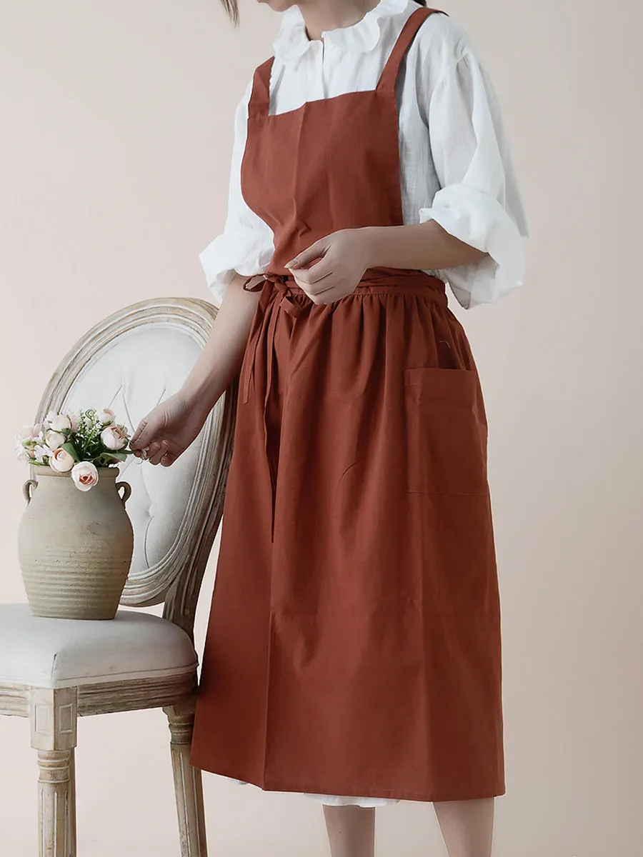 Women Casual Solid Summer Cotton Apron Dress KL1041