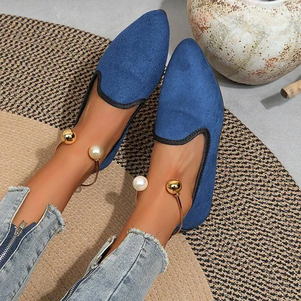 Women's Casual Pearl Embellished Suede Flats 79224936S