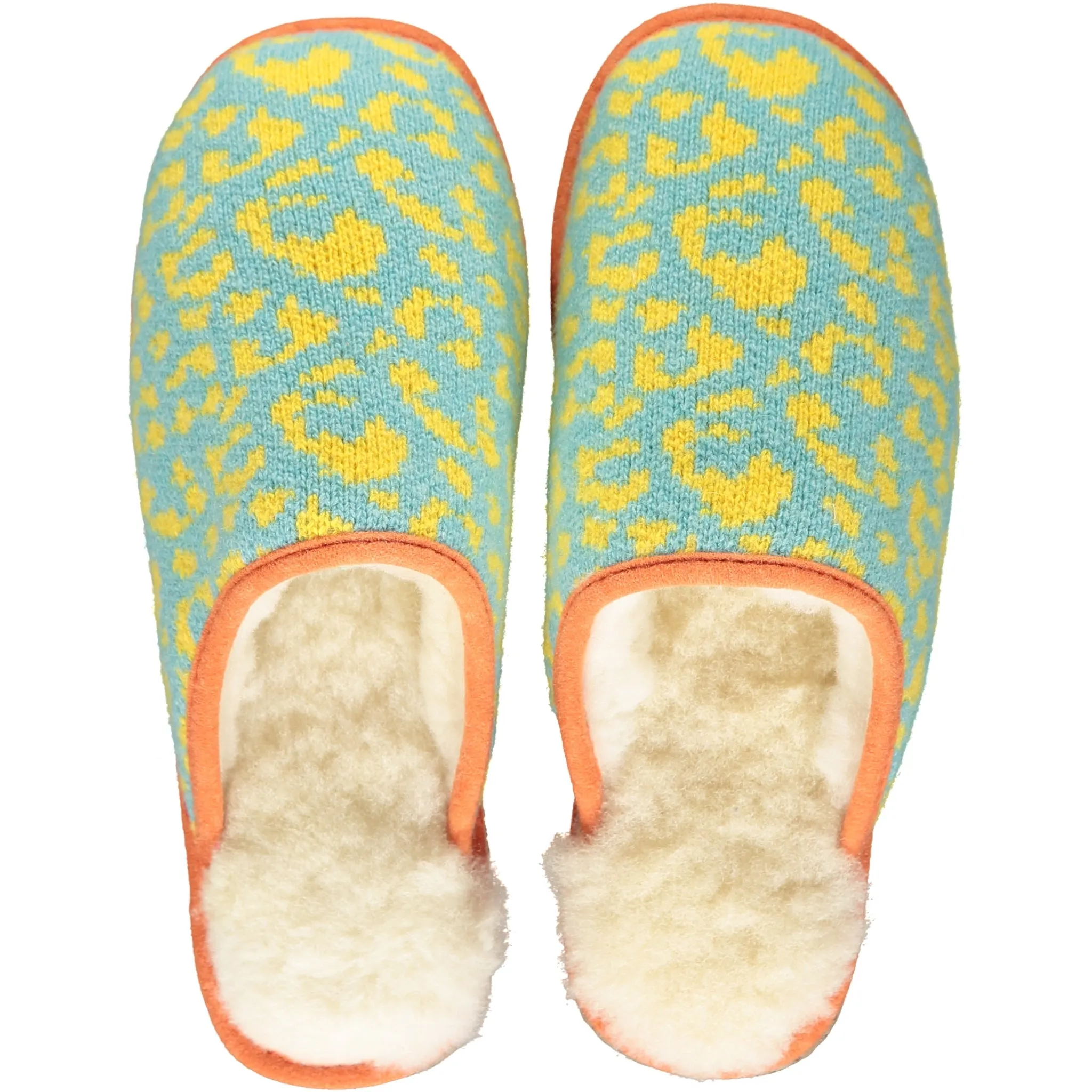 Yellow Leopard Print Lambswool & Sheepskin Slippers - SMALL ONLY